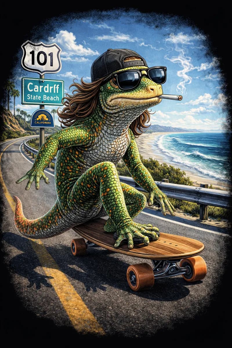 Lizard skateboarding