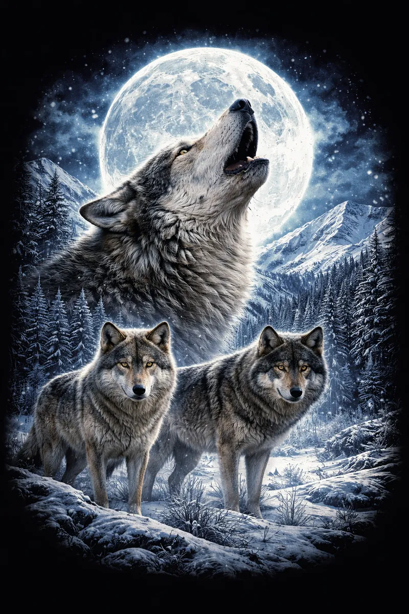Wolves howling at moon